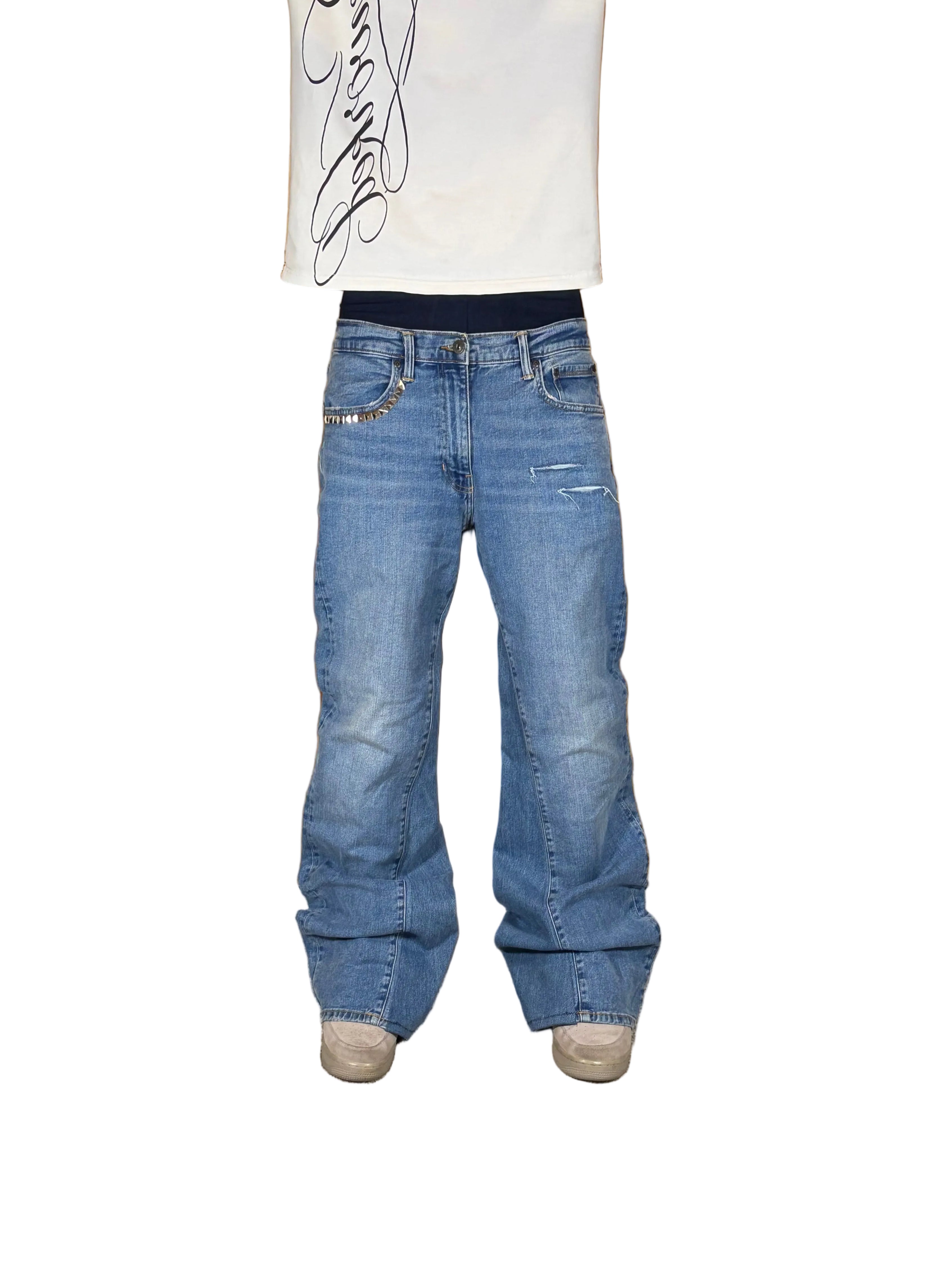 1of1 blue washed bootcut jeans. Size: 32x34