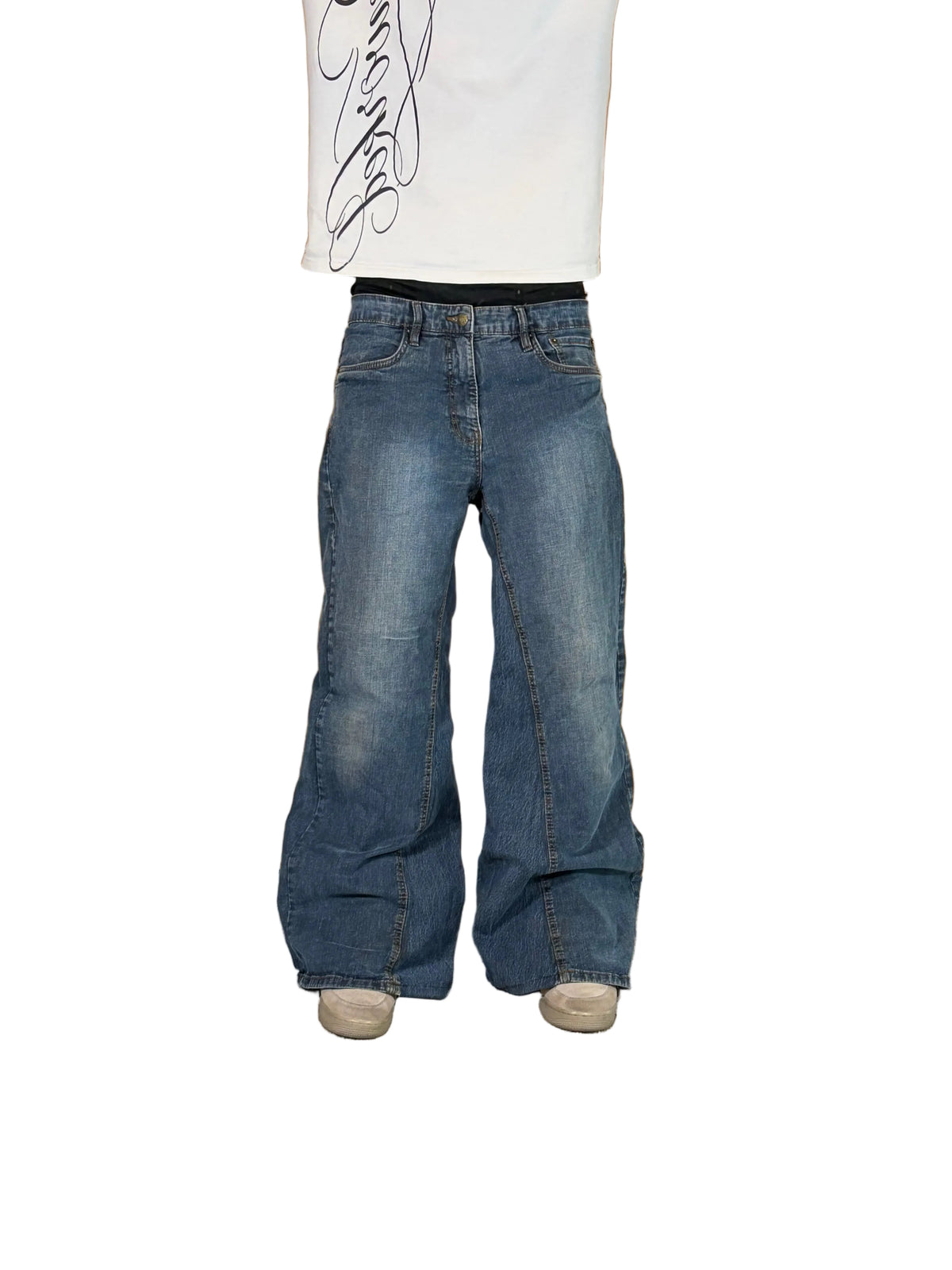 1of1 vintage blue wide leg jeans. Size: 34x32