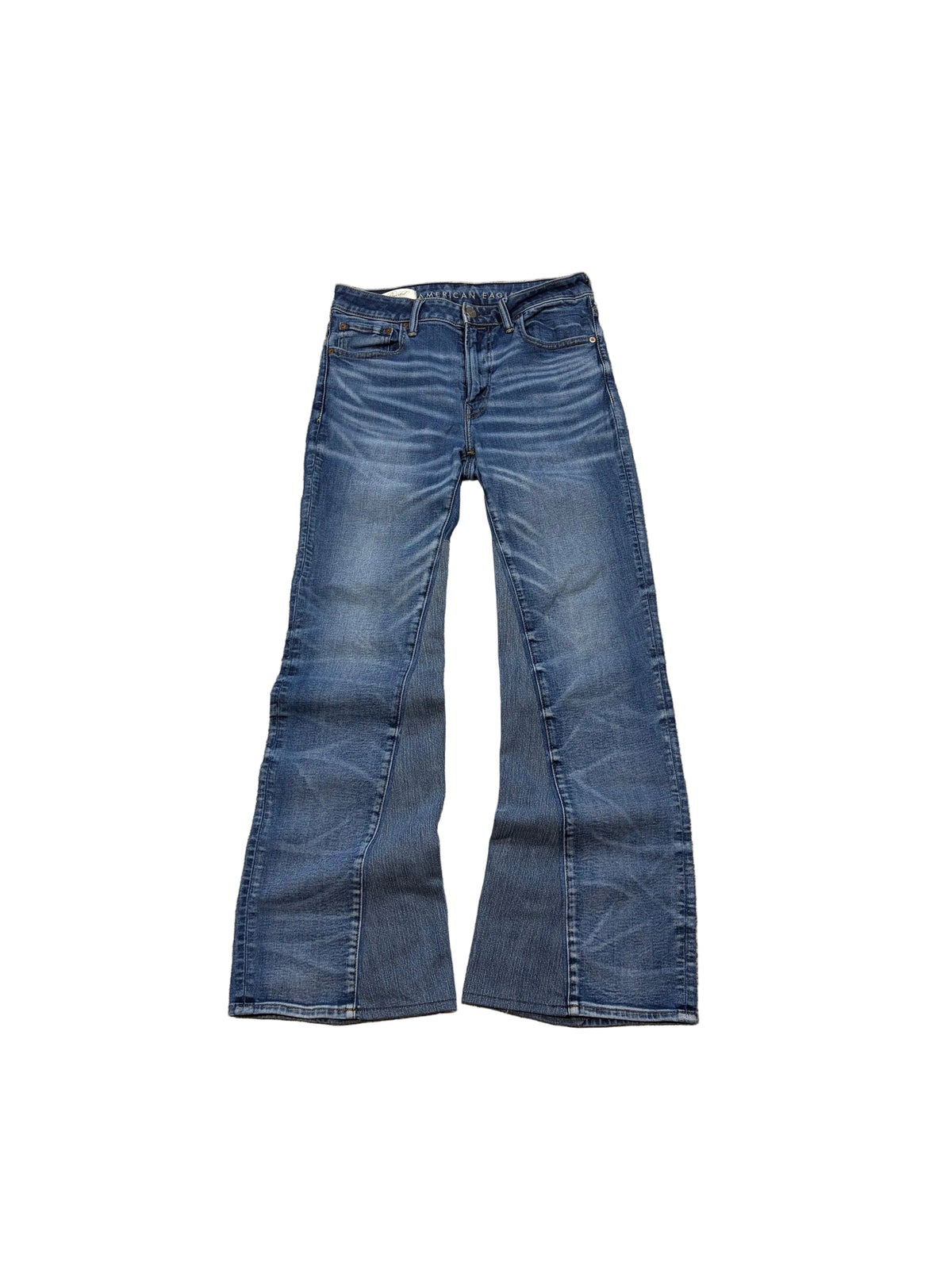 Blue stacked flared jeans. Size: 32x34