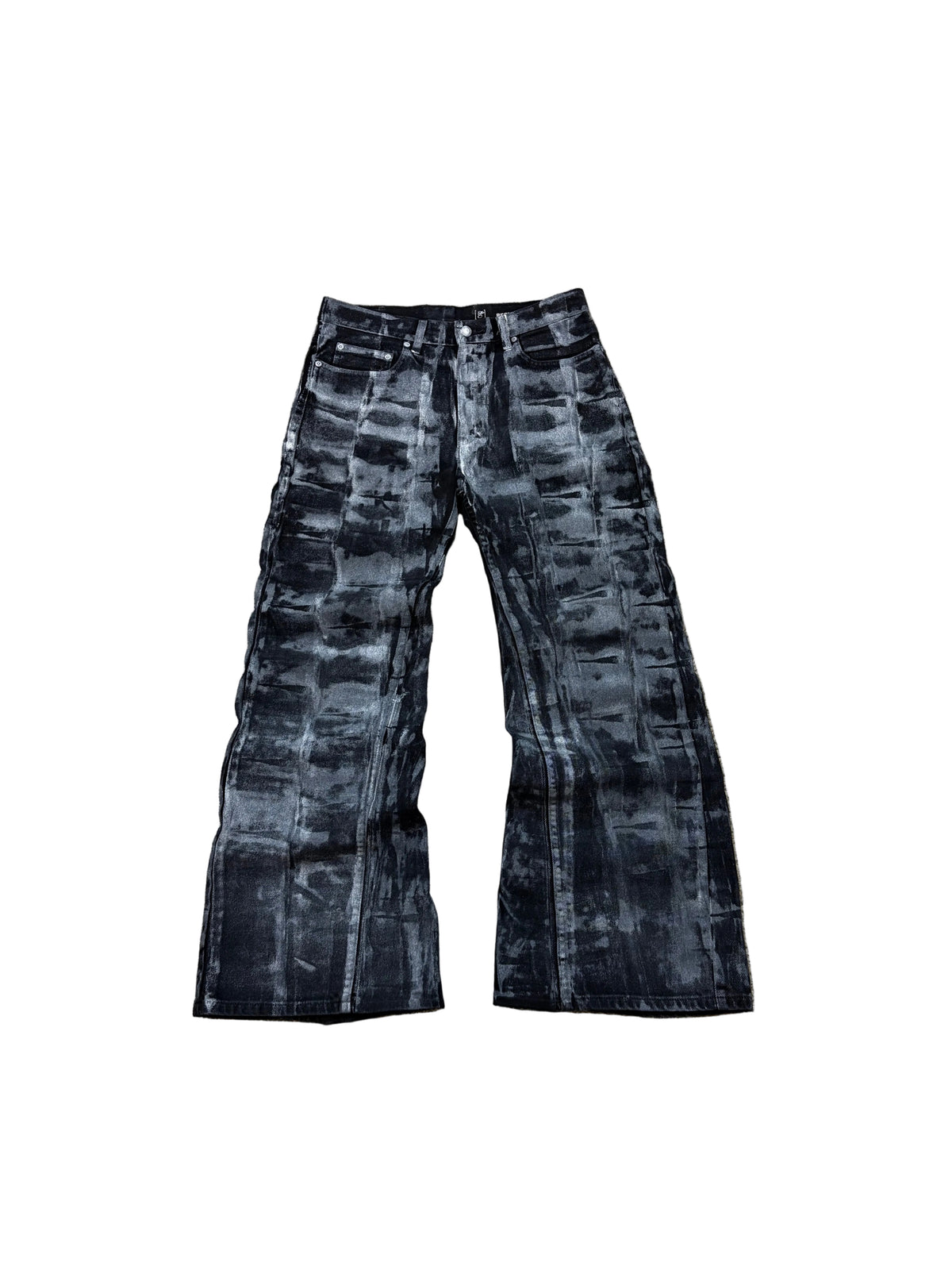 1of1 black painted baggy jeans. Size: 32x32