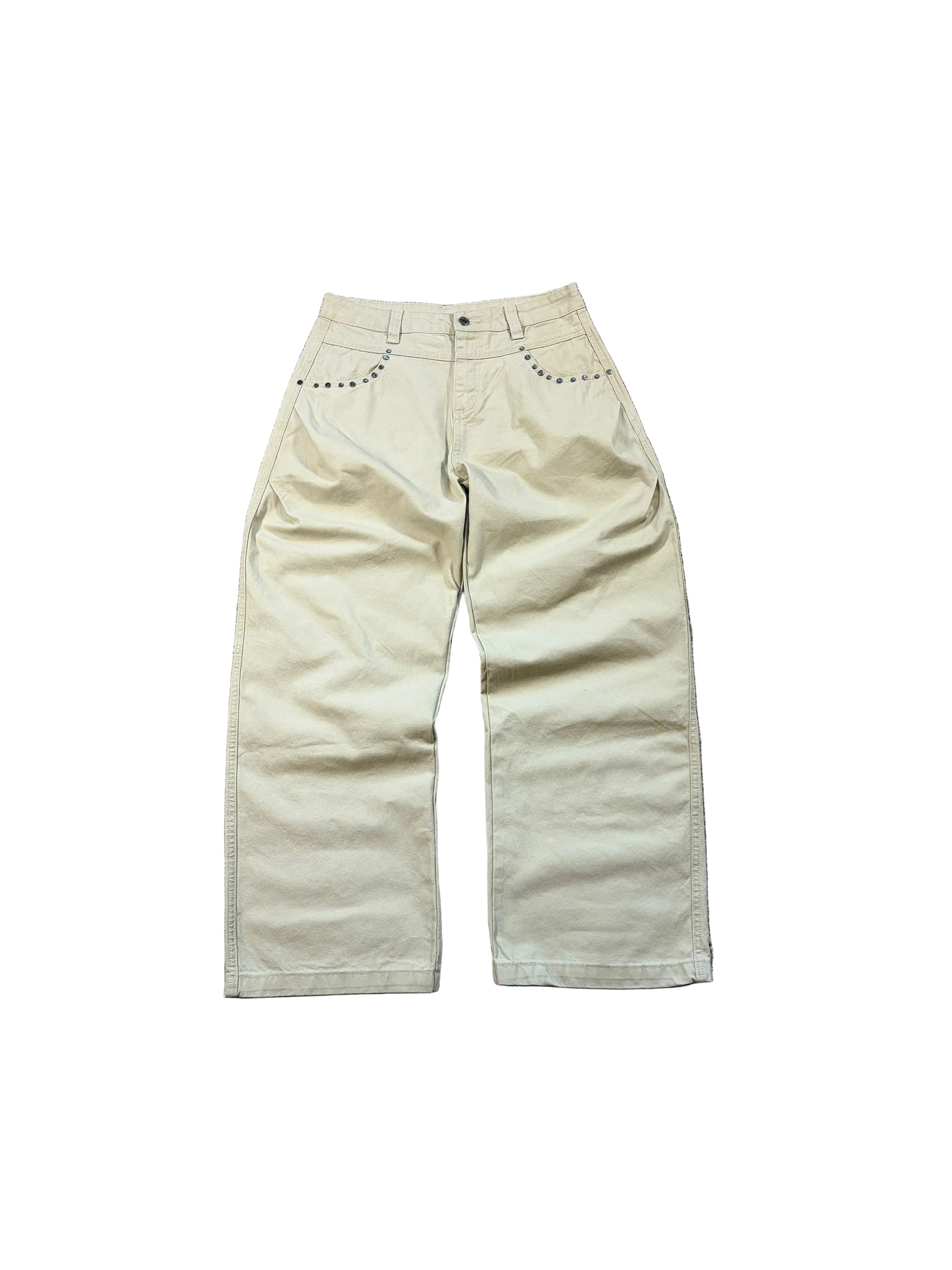 Baggy cream cargo ESSENTIAL pants with studs