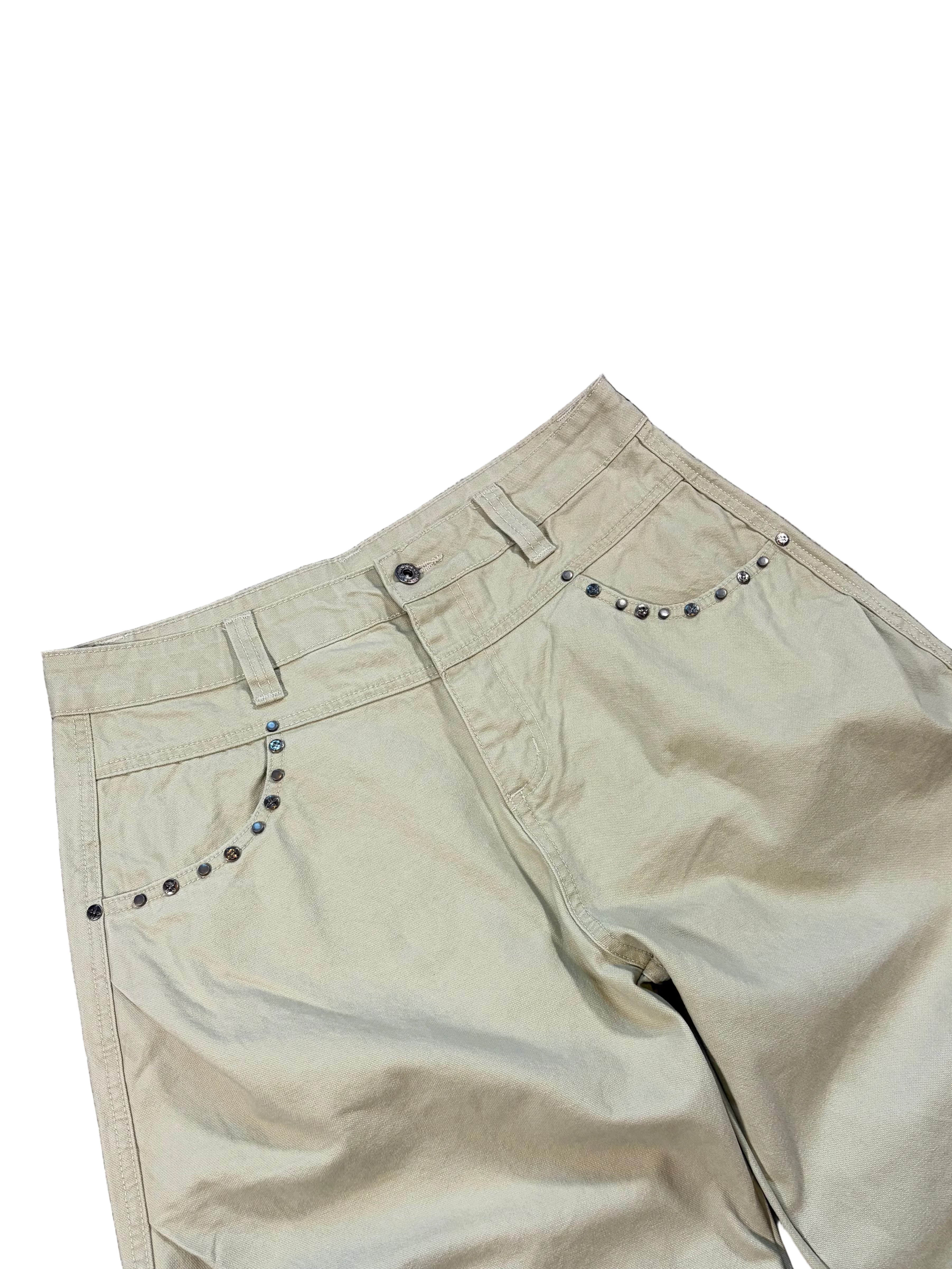 Baggy cream cargo ESSENTIAL pants with studs
