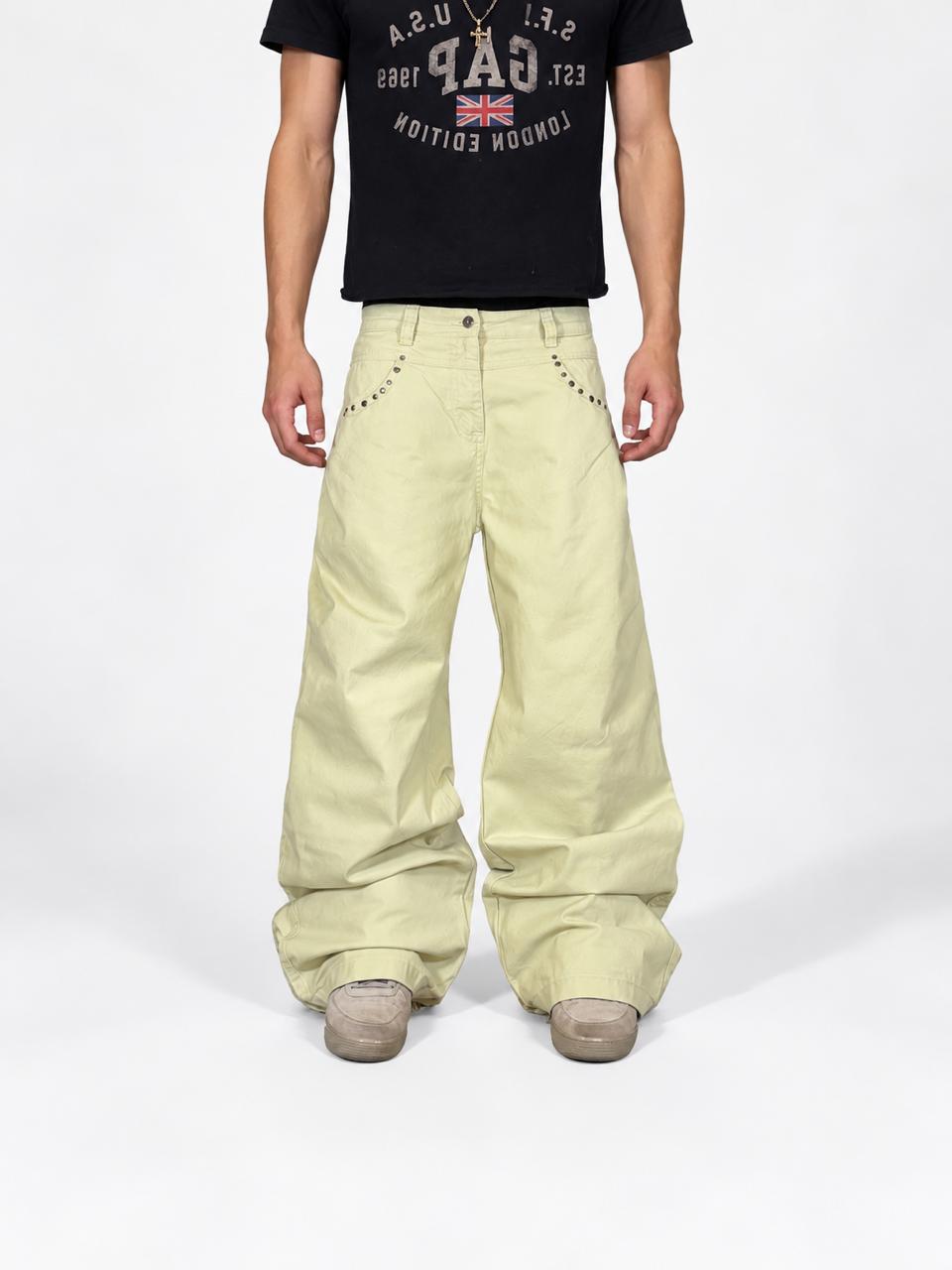 Baggy cream cargo ESSENTIAL pants with studs