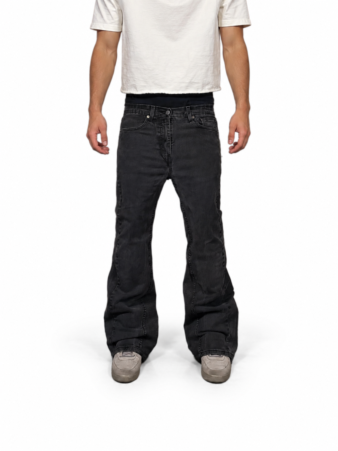 Dark gray flared jeans. Size: 32x32