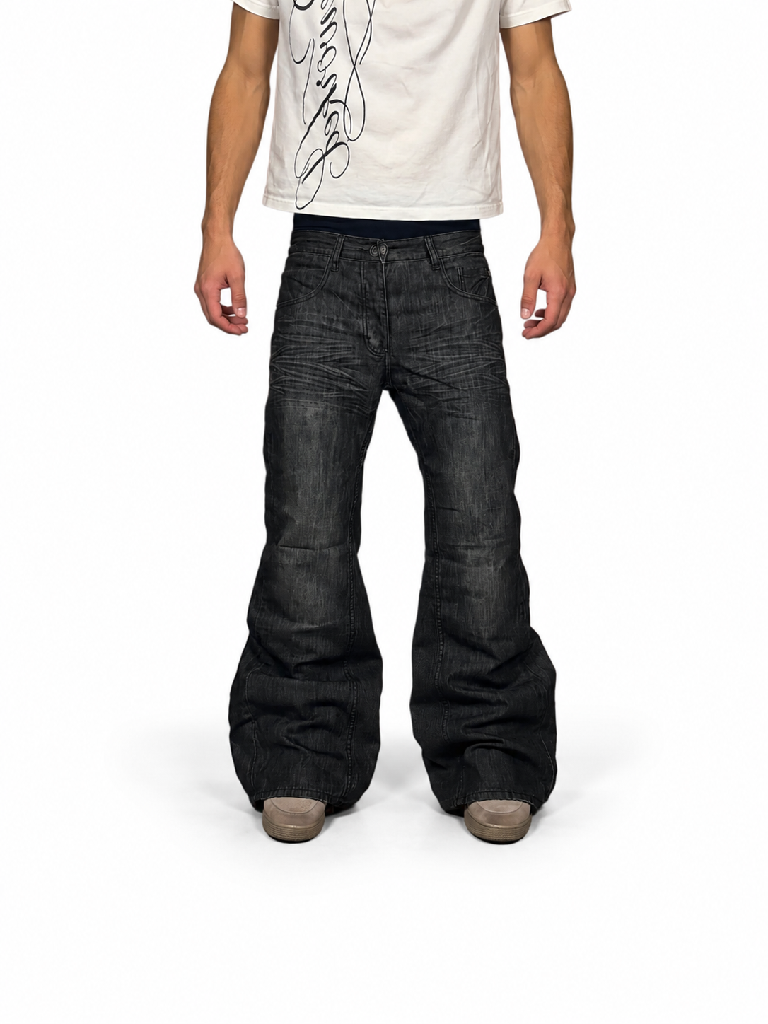 1of1 Black baggy bootcut jeans. Size: 32x32