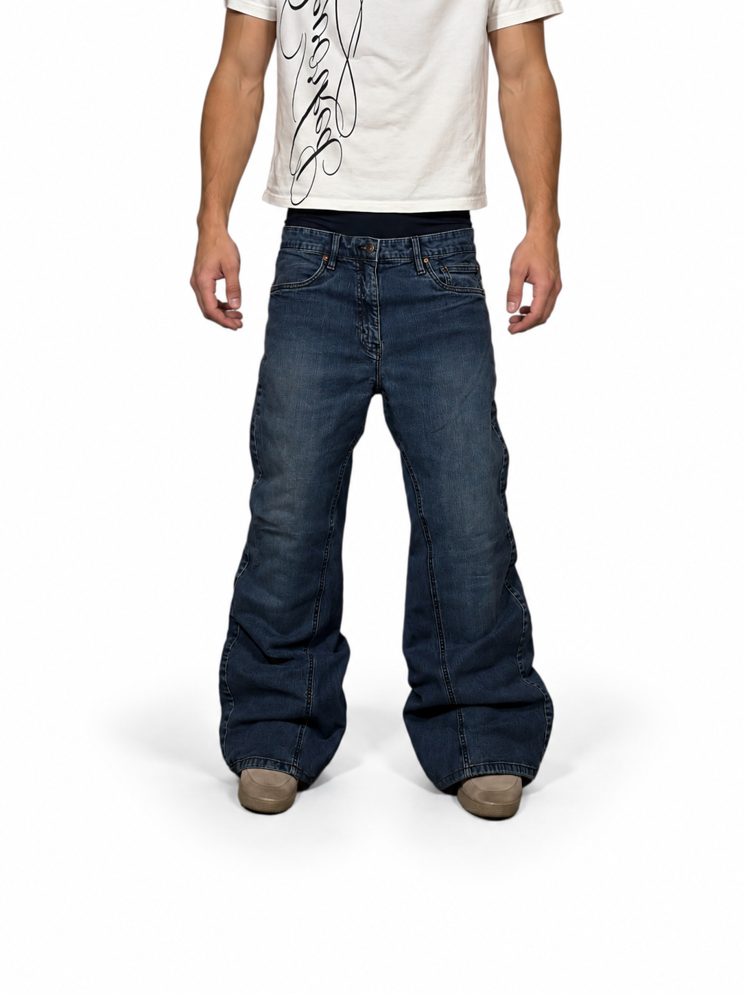 1of1 navy baggy bootcut jeans. Size: 34x32