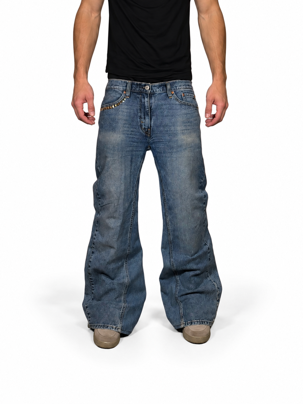 1of1 blue baggy bootcut jeans. Size: 30x32