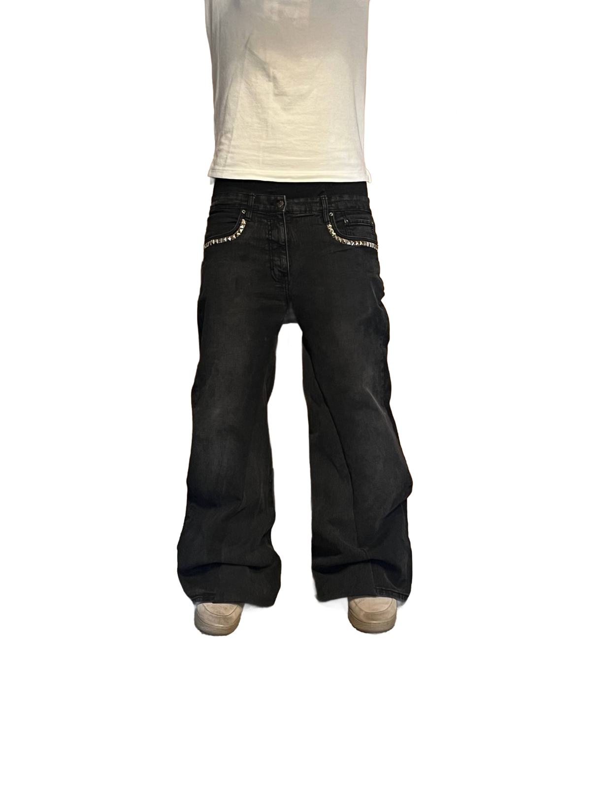 1of1 Black reworked flared jeans. Size: 34/30